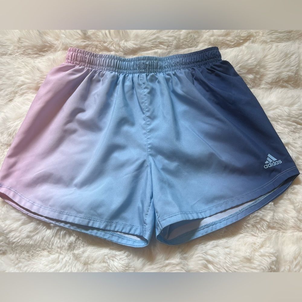 Adidas Ombré Running Shorts Blue Girls Size 14 Large Lined Athletic Workout